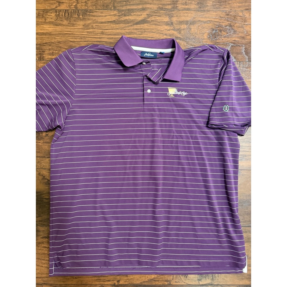 Jack Nicklaus Mens XXL Purple Striped Presidents Cup Golf Polo Shirt Golden Bear